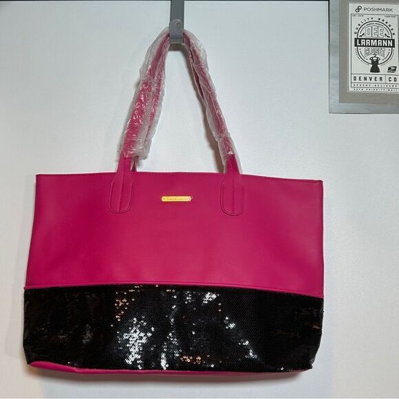 JUICY COUTURE® | Gold Badge TOTE | PINK/BLACK-Sequence | NEW - Picture 2 of 12